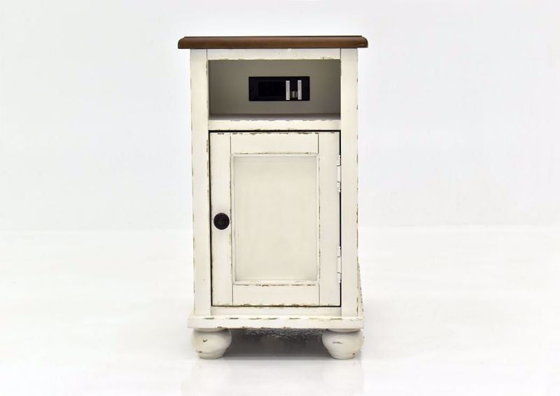 Distressed White Realyn Casual Chair Side Table by Ashley Furniture Facing Front | Home Furniture Plus Mattress