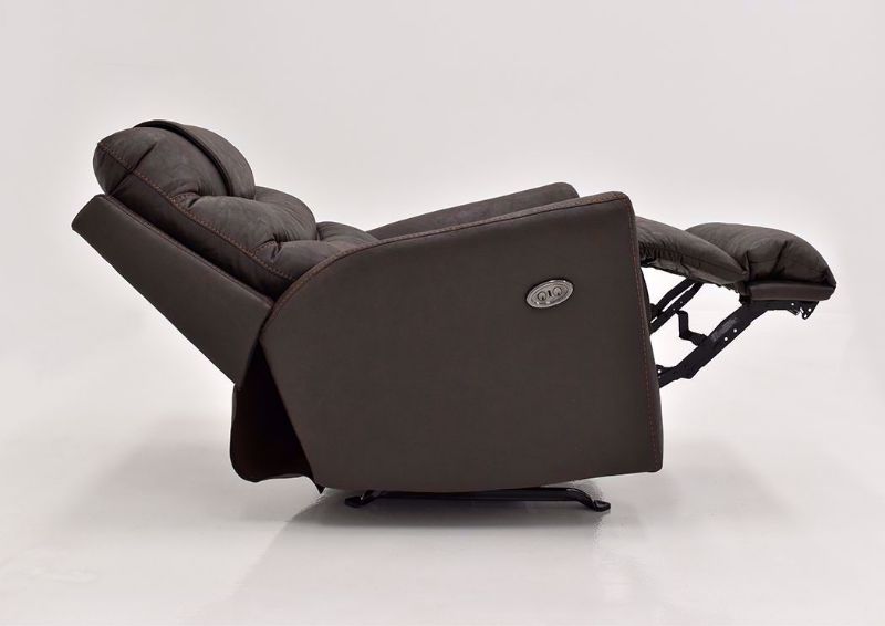 Coffee Brown Barnette Power Rocker Recliner by Lane Showing the Side View in a Fully Reclined Position | Home Furniture Plus Mattress