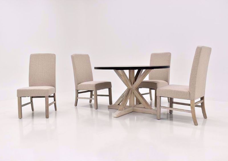 Two-Tone Brown Jefferson Round Table Set by Standard at an Angle | Home Furniture Plus Bedding