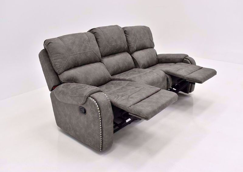 Warm Gray Clayton Reclining Sofa by Standard Showing the Angle Position Fully Reclined | Home Furniture Plus Mattress