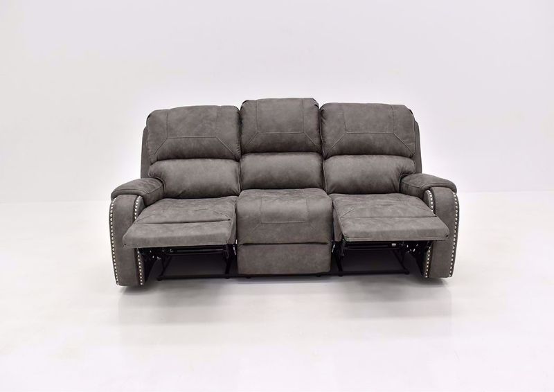 Warm Gray Clayton Reclining Sofa by Standard Showing the Front in a Fully Reclined Position | Home Furniture Plus Mattress