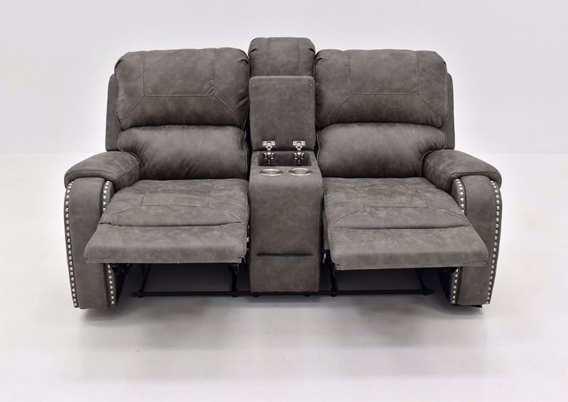 Warm Gray Clayton Reclining Loveseat by Standard Facing Front in a Fully Reclined Position | Home Furniture Plus Mattress