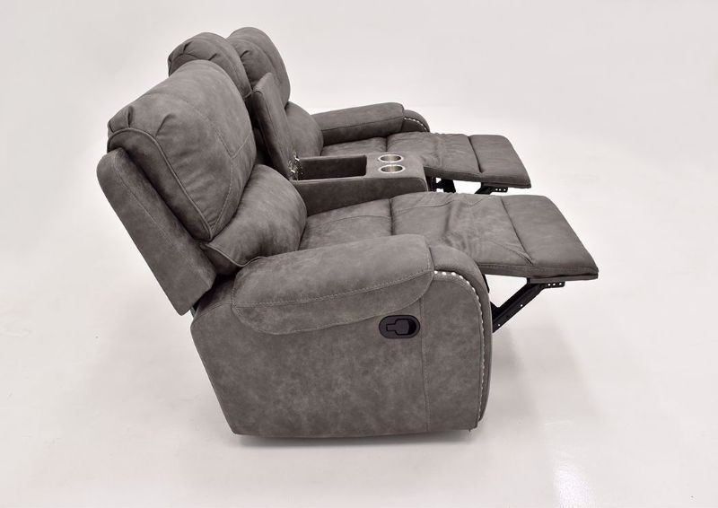 Warm Gray Clayton Reclining Loveseat by Standard Showing the Side View in a Fully Reclined Position | Home Furniture Plus Mattress