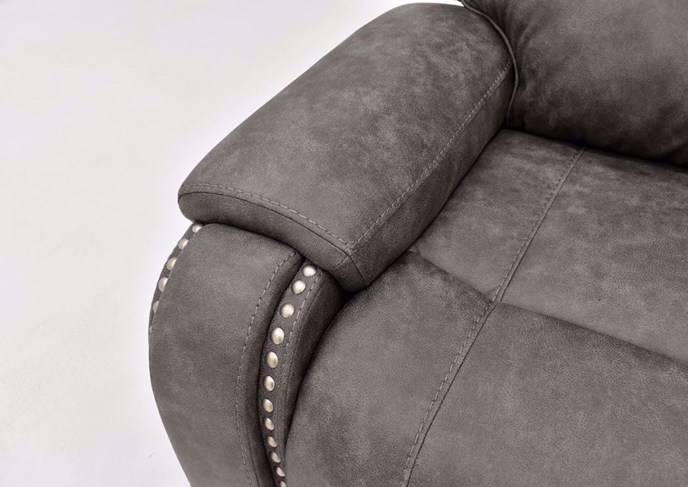 Warm Gray Clayton Reclining Loveseat by Standard Showing the Padded Arm | Home Furniture Plus Mattress