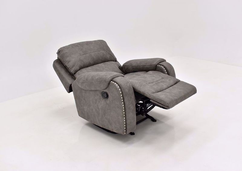 Warm Gray Clayton Glider Recliner by Standard Showing the Angle View in a Fully Reclined Position | Home Furniture Plus Mattress