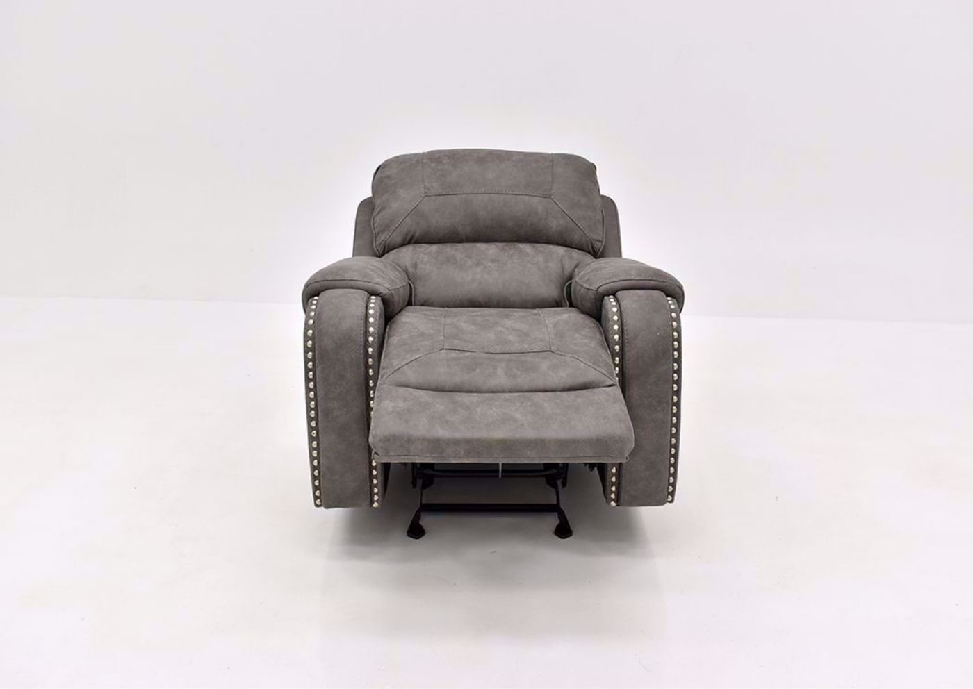 Warm Gray Clayton Glider Recliner by Standard Showing the Front View in a Fully Reclined Position | Home Furniture Plus Mattress