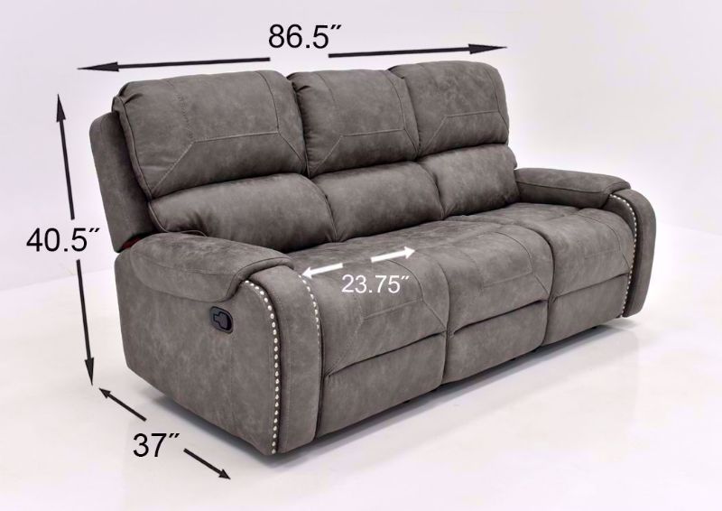 Warm Gray Clayton Reclining Sofa Set by Standard Showing the Sofa Dimensions | Home Furniture Plus Bedding
