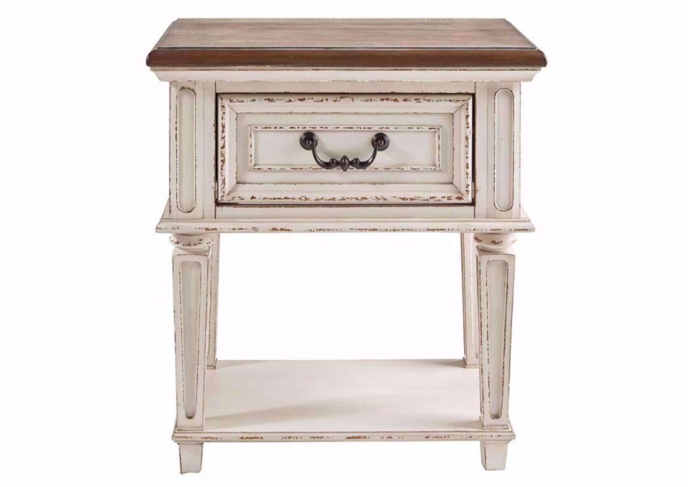 Antique White Realyn Nightstand by Ashley Furniture Facing Front | Home Furniture Plus Mattress