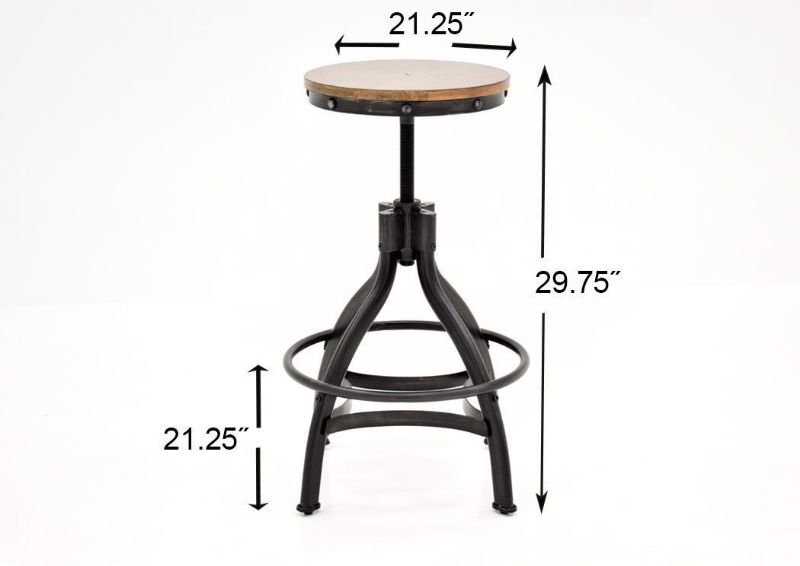 Dimension Details of the Brown and Black Chandler Swivel Bar Stool by Lane Furnishings Facing Front | Home Furniture Plus Bedding