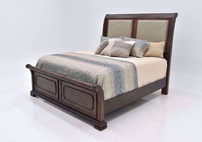Hickory Brown Casa Grande King Size Upholstered Sleigh Bed by Lane Furnishings at an Angle | Home Furniture Plus Mattress