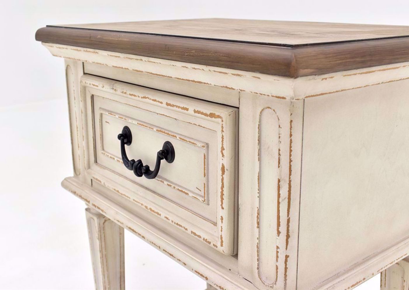 Antique White Realyn Nightstand by Ashley Furniture Showing the Drawer Front Detail | Home Furniture Plus Mattress