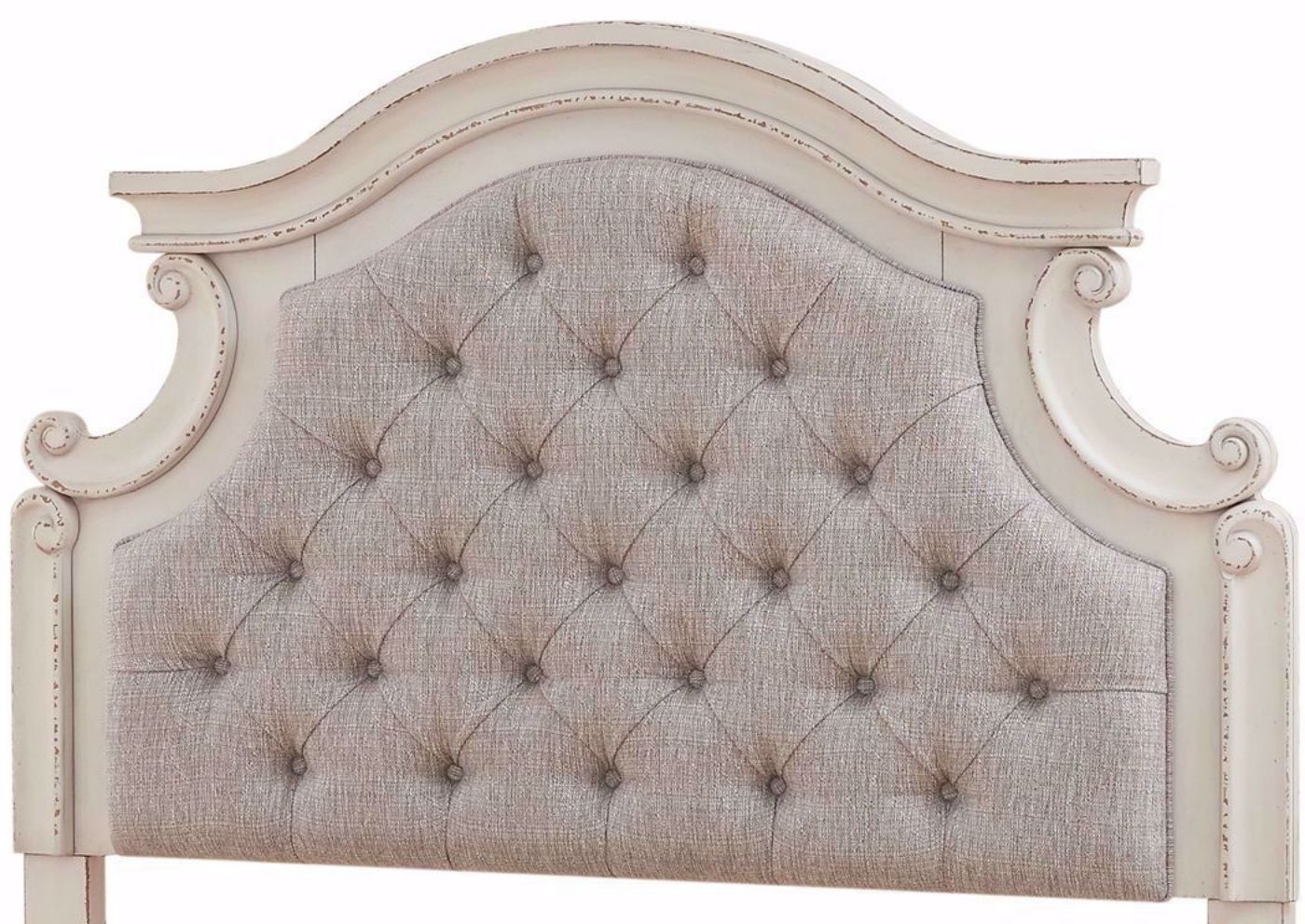 Antique White Realyn Upholstered Full Bed by Ashley Furniture Showing the Headboard | Home Furniture Plus Mattress