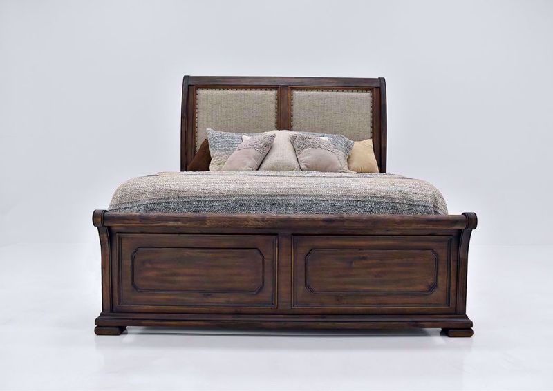 Hickory Brown Casa Grande King Size Upholstered Sleigh Bed by Lane Furnishings Facing Front | Home Furniture Plus Mattress