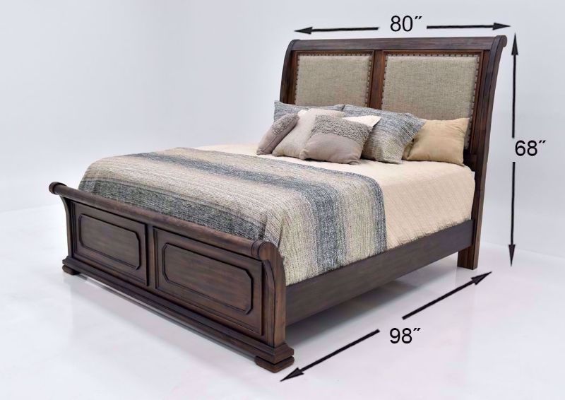 Hickory Brown Casa Grande King Size Upholstered Sleigh Bed by Lane Furnishings Showing the Dimensions | Home Furniture Plus Mattress