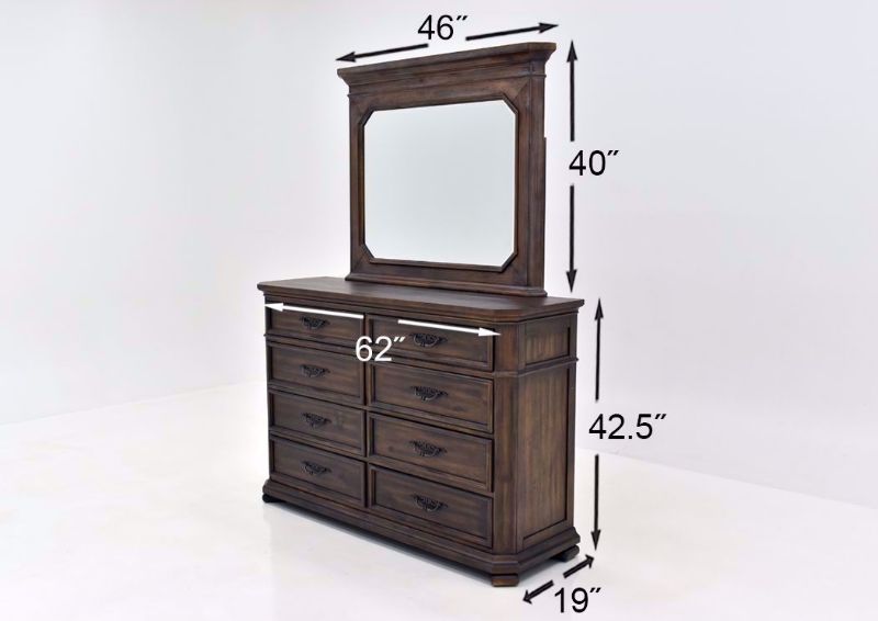 Hickory Brown Casa Grande Dresser with Mirror by Lane Furnishings Showing the Dimensions | Home Furniture Plus Mattress