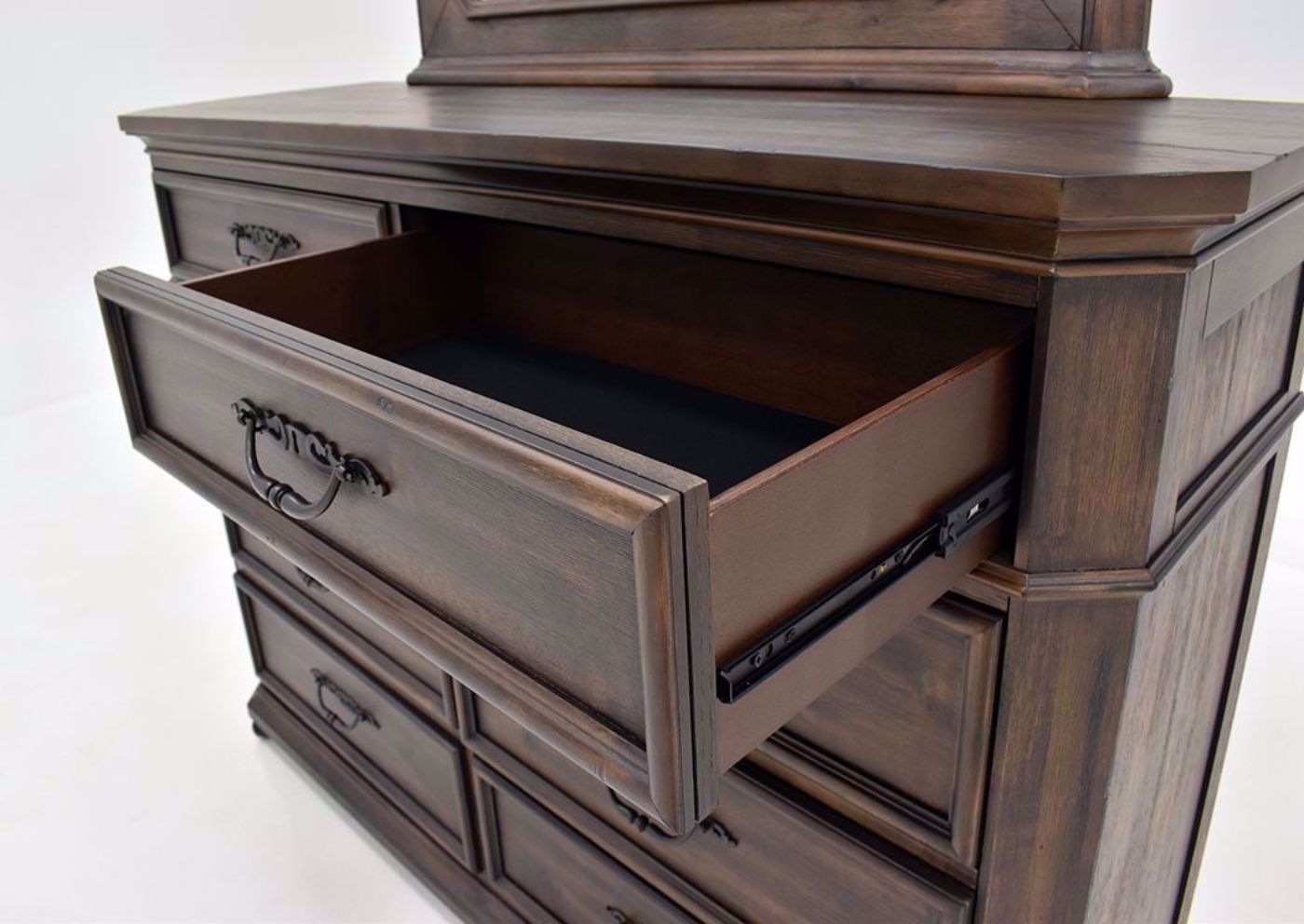 Hickory Brown Casa Grande Dresser with Mirror by Lane Furnishings Showing the  Top Felt Lined Drawer Interior | Home Furniture Plus Mattress