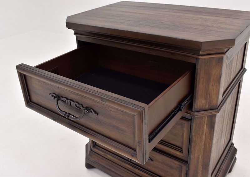 Hickory Brown Casa Grande Nightstand by Lane Furnishings Showing the Felt Lined Drawer Interior Detail | Home Furniture Plus Mattress