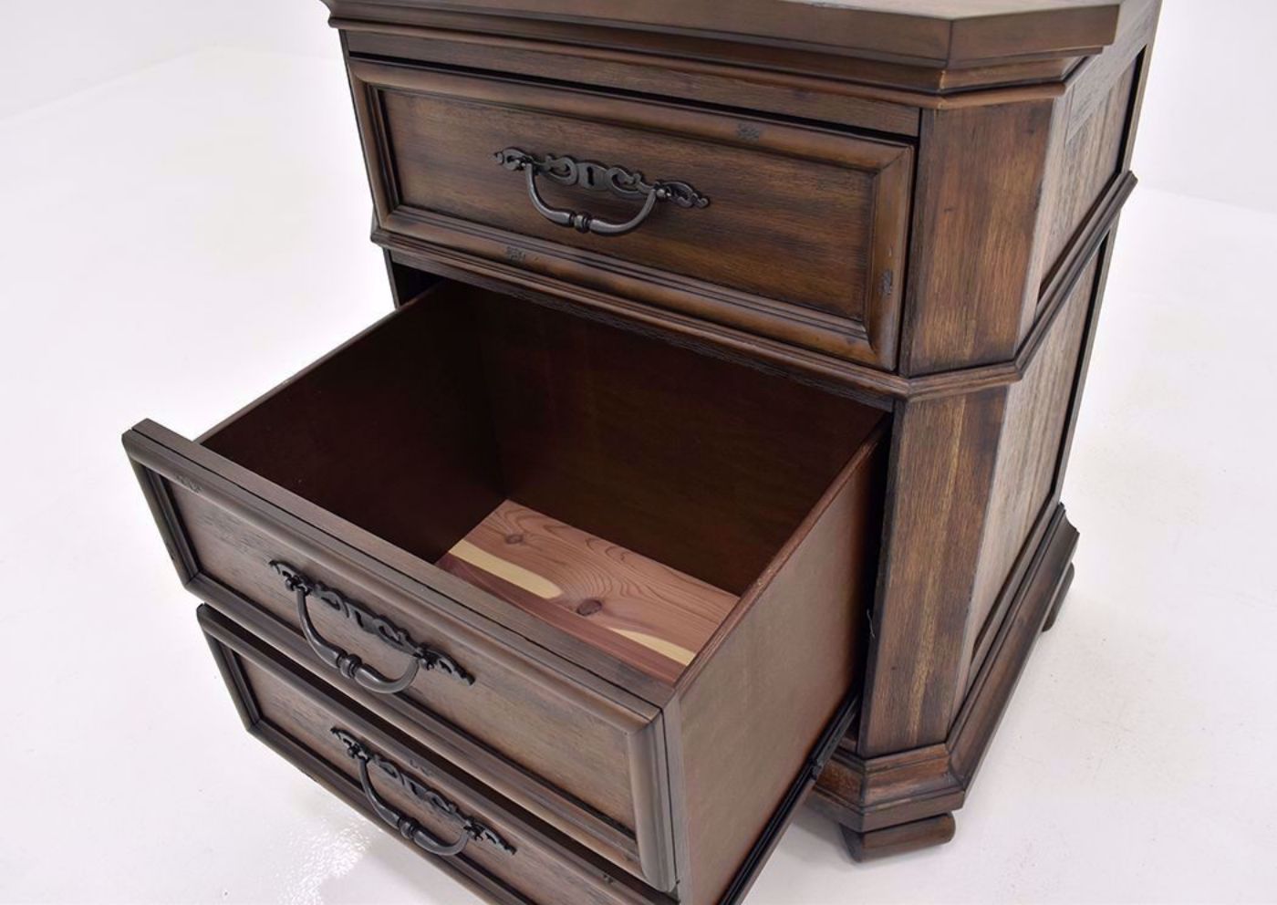 Hickory Brown Casa Grande Nightstand by Lane Furnishings Showing the Cedar Lined Drawer Interior Detail | Home Furniture Plus Mattress