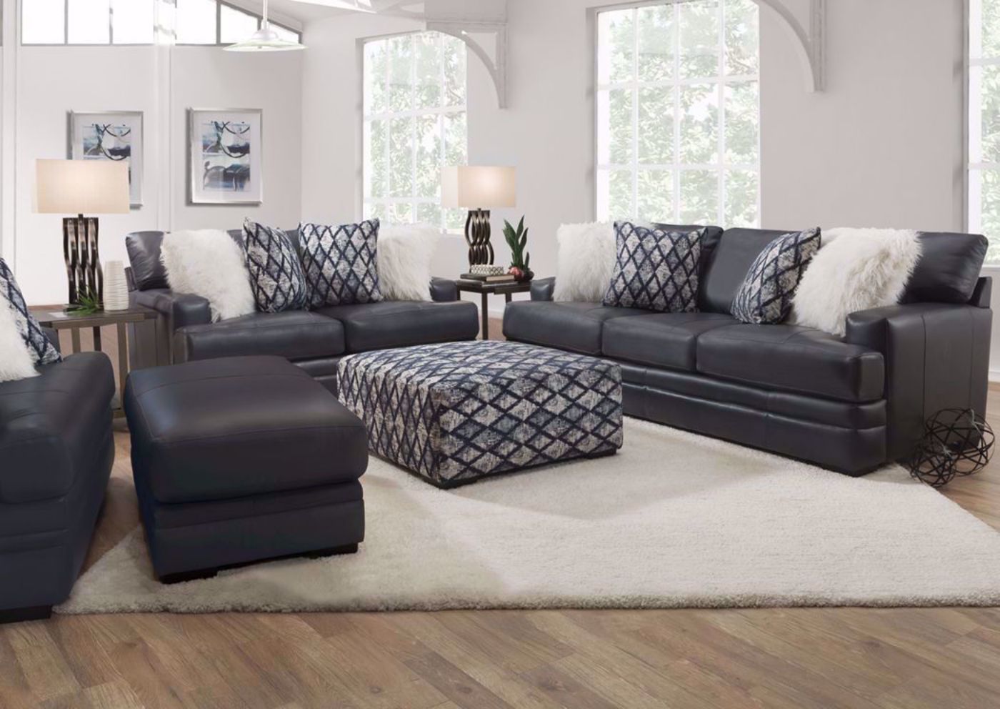 Navy Blue Sedona Leather Sofa Set by Franklin,  Made in the USA | Home Furniture Plus Bedding