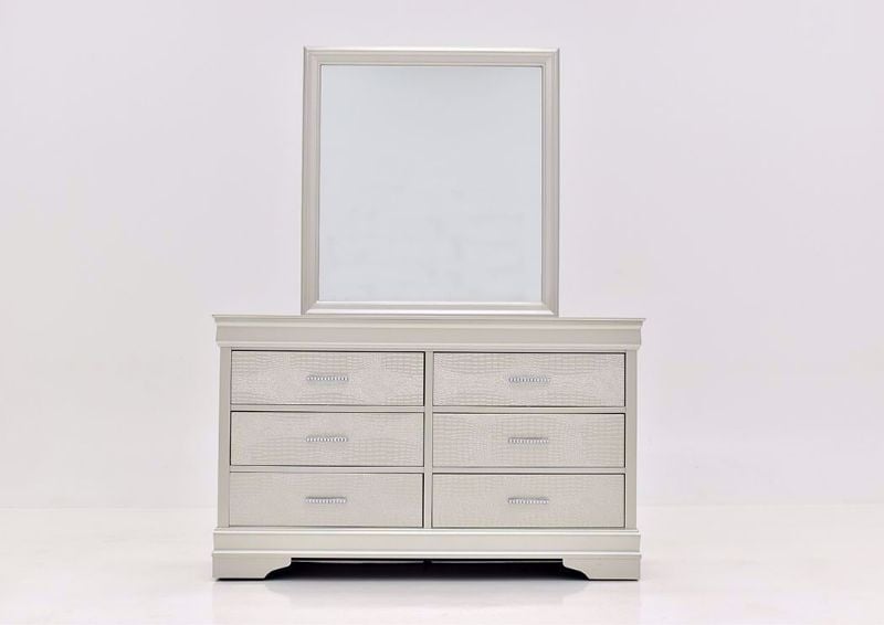 Silver Metallic Amalia Dresser with Mirror by Crown Mark Facing Front | Home Furniture Plus Mattress