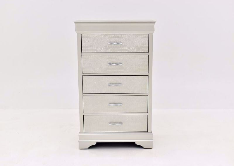 Silver Metallic Amalia Chest of Drawers by Crown Mark Facing Front | Home Furniture Plus Mattress