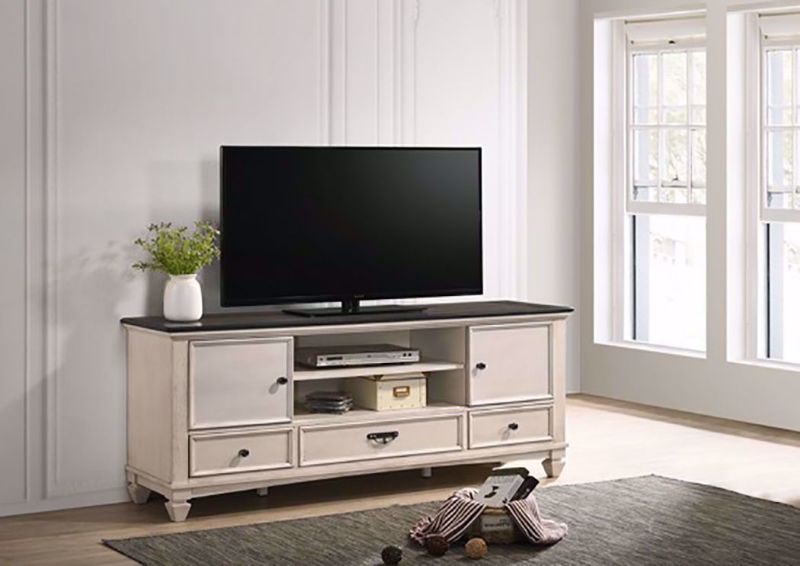 Rustic White Sawyer TV Stand by Crown Mark Showing a Room Setting | Home Furniture Plus Bedding