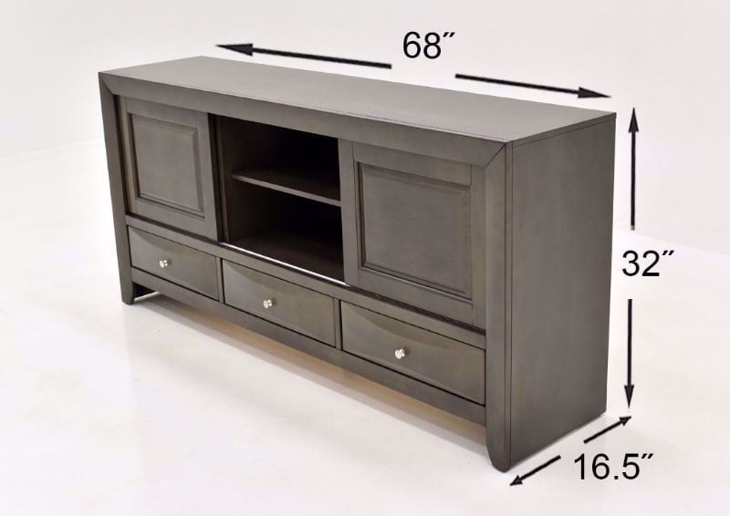 Gray Emily TV Stand by Crown Mark Showing the Dimensions | Home Furniture Plus Bedding
