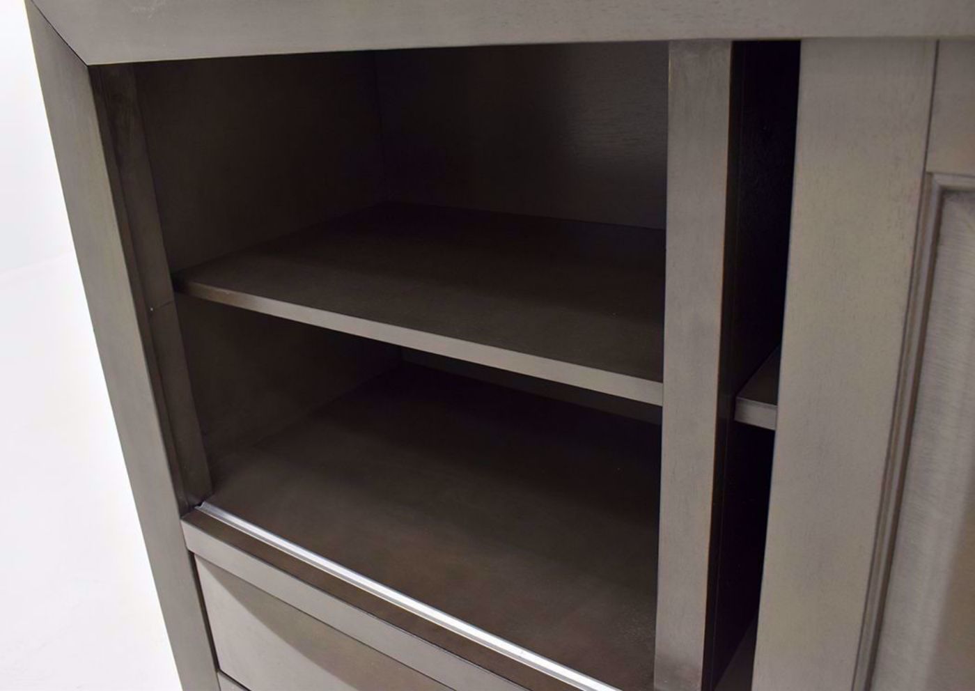 Gray Emily TV Stand by Crown Mark Showing the Side Shelving | Home Furniture Plus Bedding