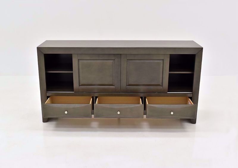Gray Emily TV Stand by Crown Mark Showing the Front View with the Drawers Open | Home Furniture Plus Bedding