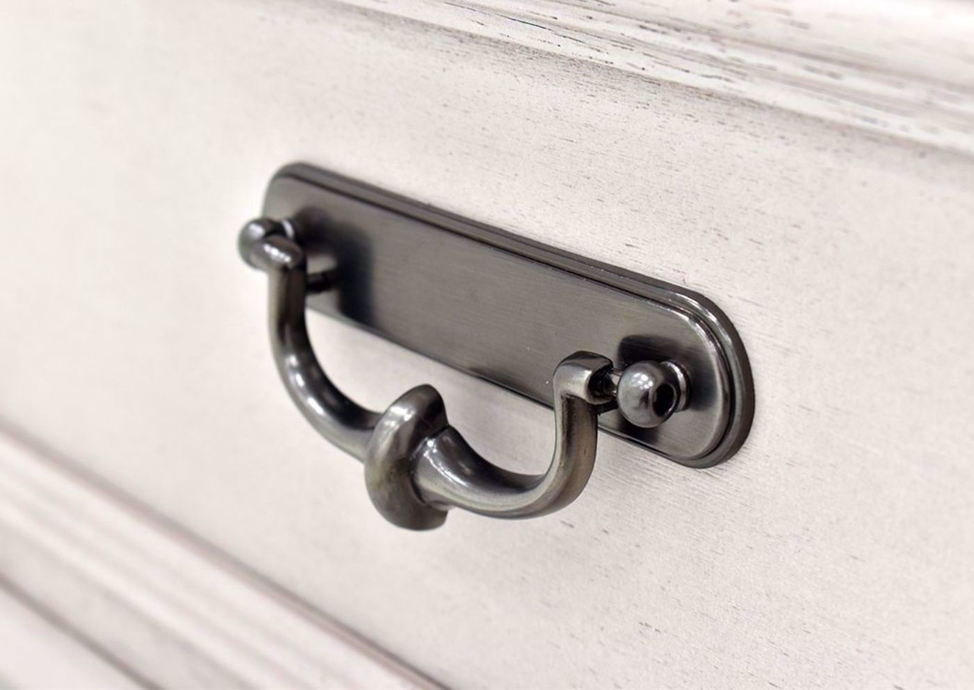 Rustic White Sawyer TV Stand by Crown Mark Showing the Drawer Bar Pull | Home Furniture Plus Bedding