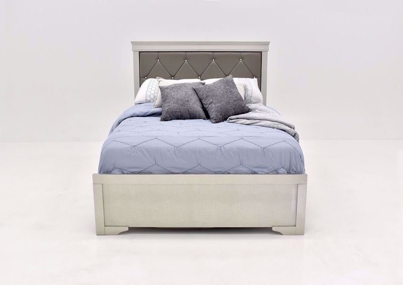 Silver Metallic Amalia Queen Size Upholstered Bed by Crown Mark Facing Front | Home Furniture Plus Mattress