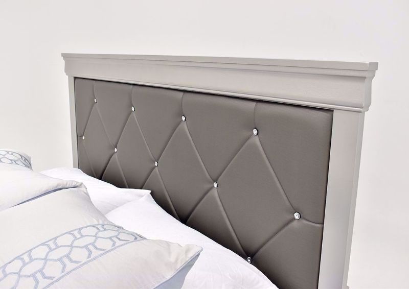 Silver Metallic Amalia Queen Size Upholstered Bed by Crown Mark Showing the Button Tufted Headboard | Home Furniture Plus Mattress