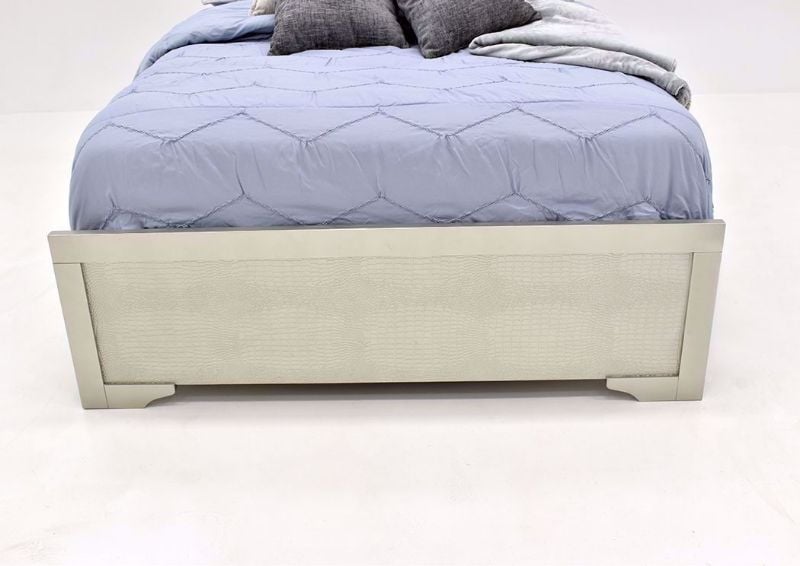 Silver Metallic Amalia King Size Upholstered Bed by Crown Mark Showing the Footboard | Home Furniture Plus Mattress