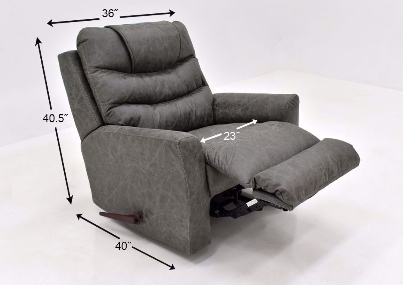 Slate Gray Barnette Rocker Recliner by Lane Showing the Dimensions | Home Furniture Plus Mattress