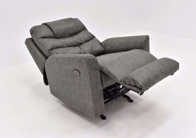 Slate Gray Barnette Power Rocker Recliner by Lane at an Angle in a Fully Reclined Position | Home Furniture Plus Mattress