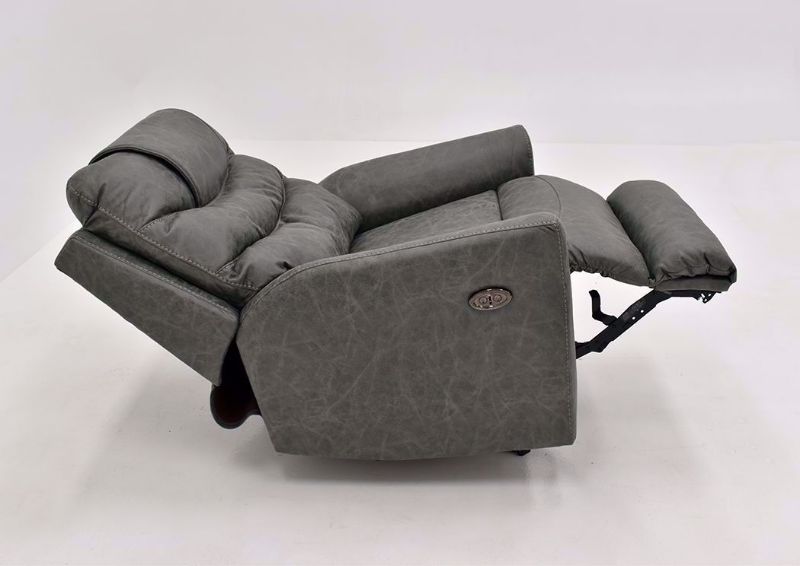 Slate Gray Barnette Power Rocker Recliner by Lane Showing the Side View in a Fully Reclined Position | Home Furniture Plus Mattress