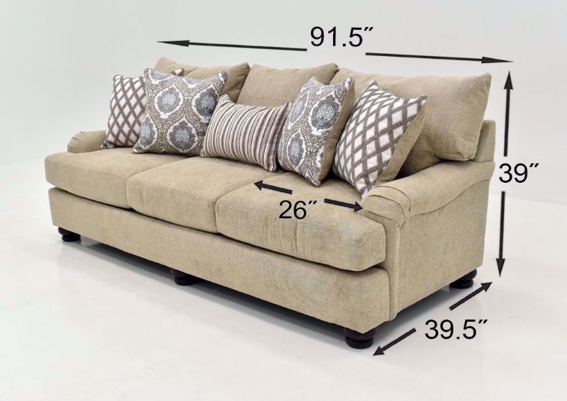 Tan Beige Archie Sofa by Albany Showing the Dimensions | Home Furniture Plus Mattress