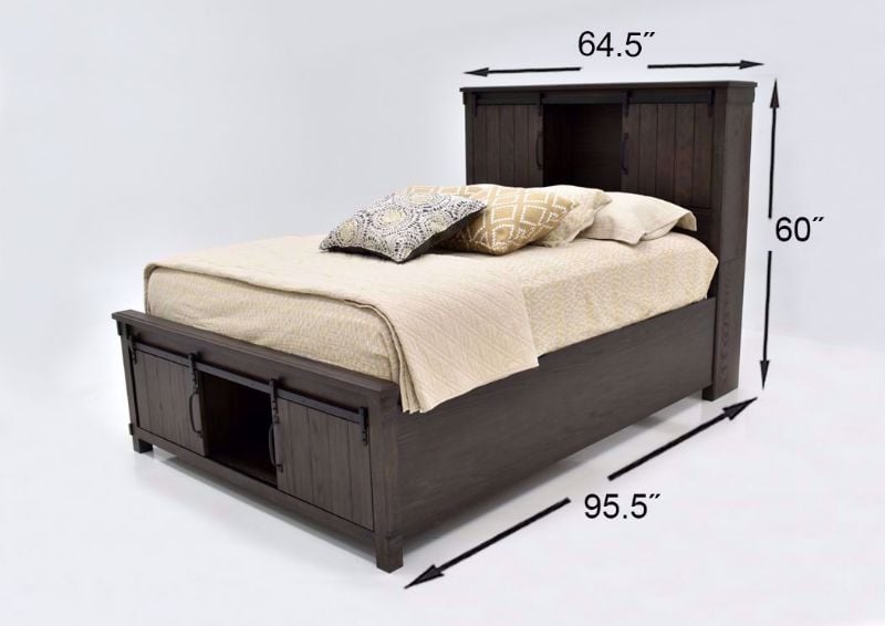Dark Brown Scott Queen Size Storage Bed by Elements Showing the Dimensions | Home Furniture Plus Mattress
