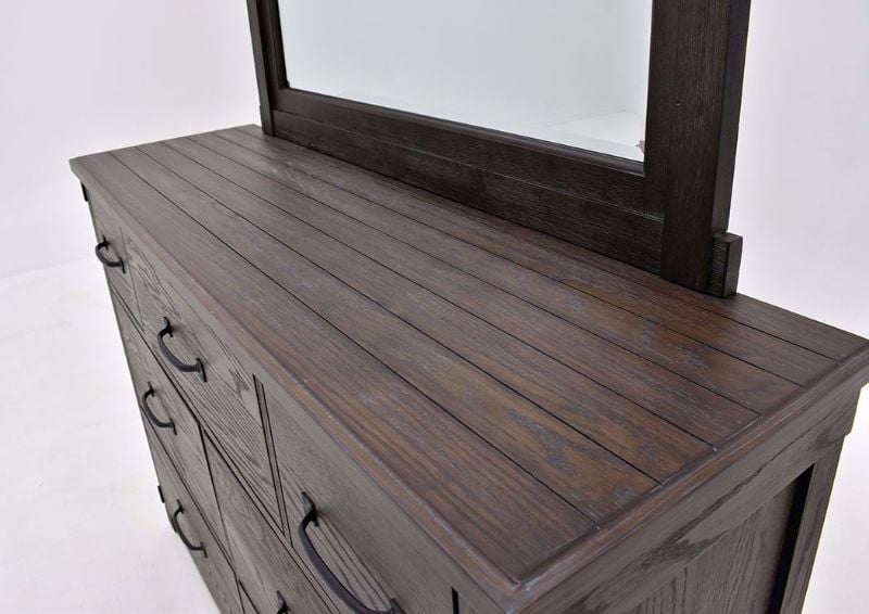 Dark Brown Scott Dresser with Mirror Showing the Top Detail | Home Furniture Plus Mattress