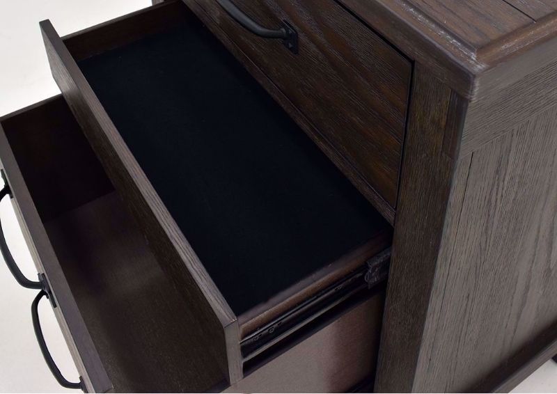 Dark Brown Scott Nightstand Showing the Drawer Interiors | Home Furniture Plus Mattress