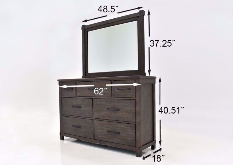 Dark Brown Scott Storage Bedroom Set by Elements Showing the Dresser with Mirror Dimensions | Home Furniture Plus Mattress