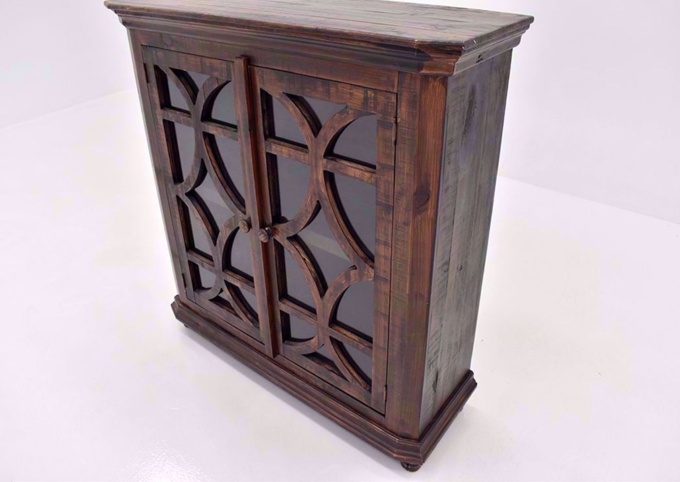Rustic Brown Carmen 42" Console Cabinet by Rustic Imports Showing the Lattice Work on the Doors | Home Furniture Plus Mattress