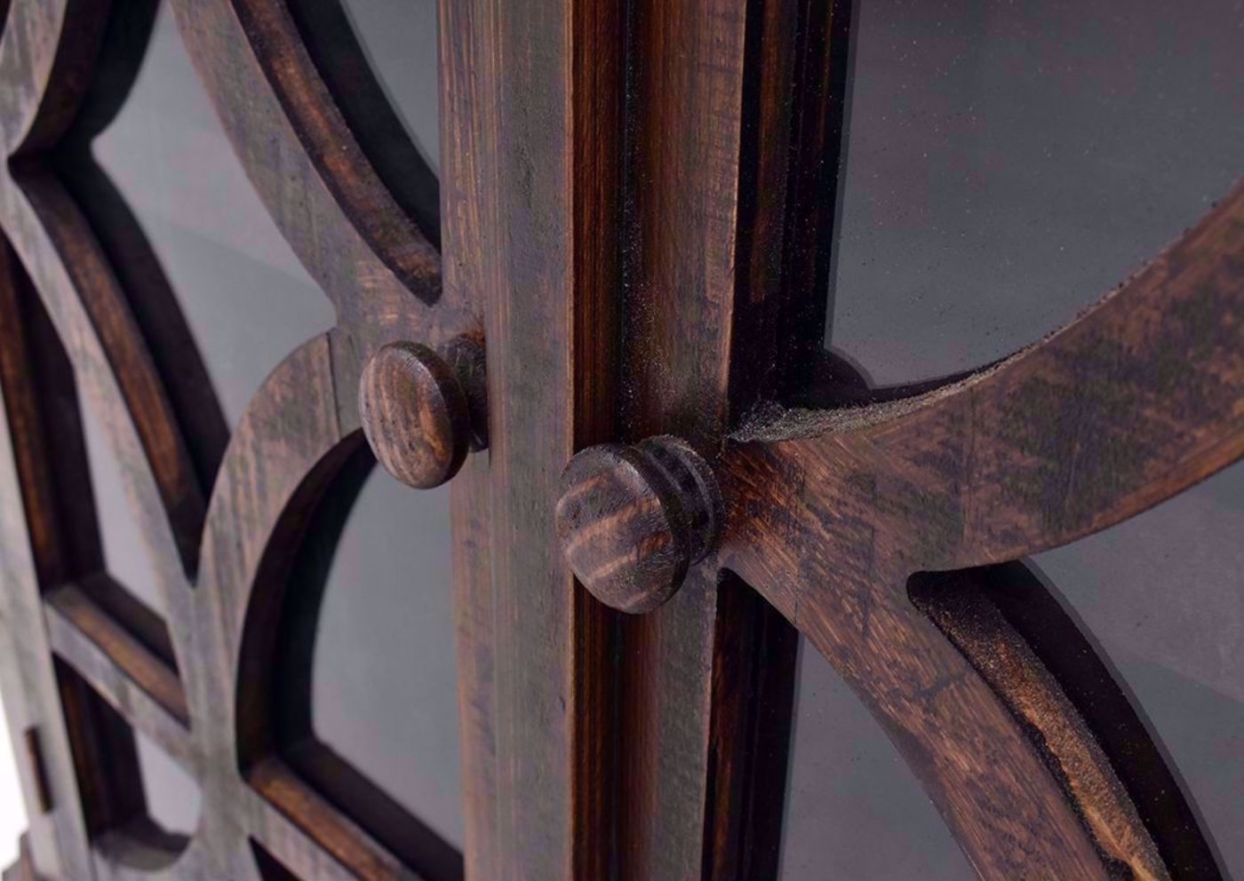 Rustic Brown Carmen 42" Console Cabinet by Rustic Imports Showing the Door Knobs | Home Furniture Plus Mattress