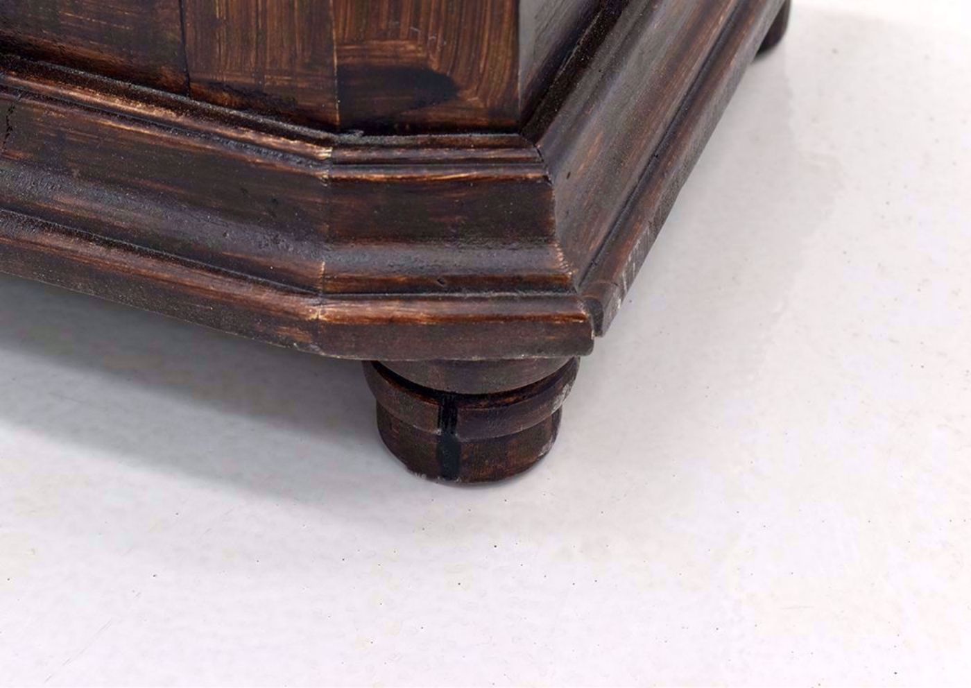 Rustic Brown Carmen 42" Console Cabinet by Rustic Imports Showing the Foot Detail | Home Furniture Plus Mattress