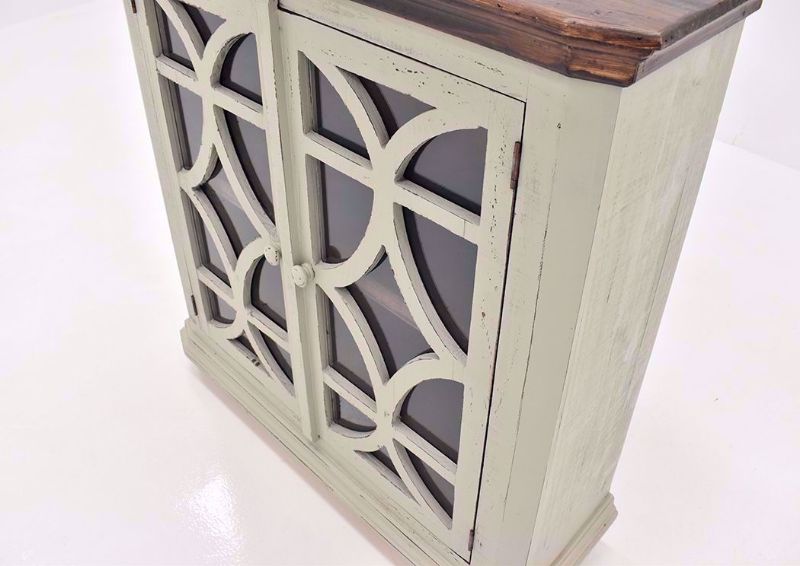 Rustic Gray Carmen 42" Console Cabinet by Rustic Imports Showing the Lattice Door Detail | Home Furniture Plus Mattress