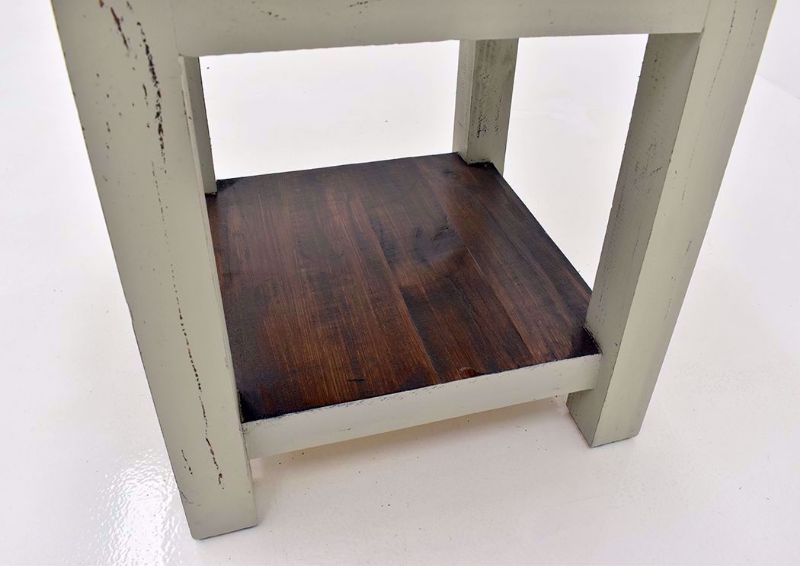 Rustic Gray Sierra End Table by Texas Rustic Showing the Lower Shelf | Home Furniture Plus Mattress