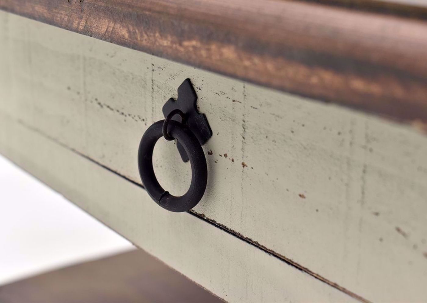 Rustic Gray Sierra End Table by Texas Rustic Showing the Drawer Pull | Home Furniture Plus Mattress