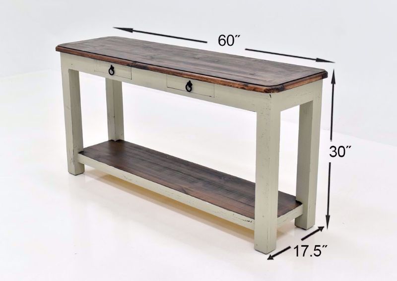 Rustic Gray Sierra Sofa Table by Texas Rustic Showing the Dimensions | Home Furniture Plus Mattress