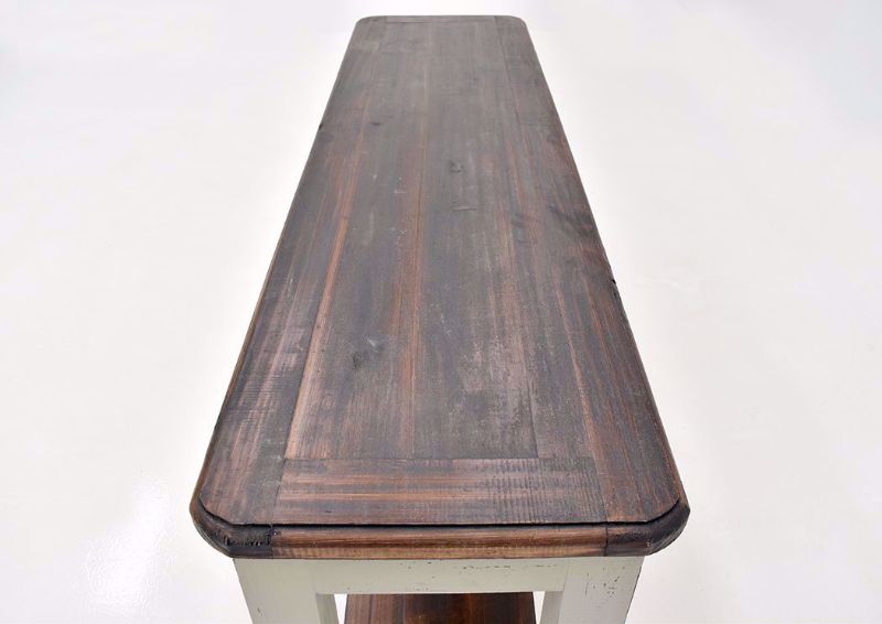 Rustic Gray Sierra Sofa Table by Texas Rustic Showing the Top Detail | Home Furniture Plus Mattress