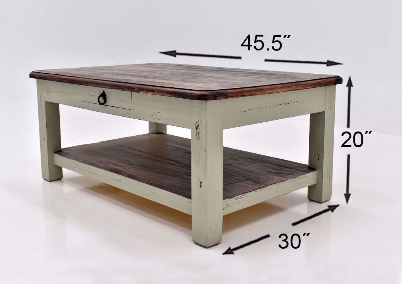 Rustic Gray Sierra Coffee Table by Texas Rustic Showing the Dimensions | Home Furniture Plus Mattress